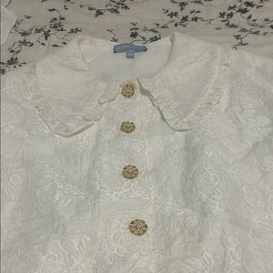 ANTONIO MELANI Ivory Floral Jacquard Peter Pan Collar Blouse